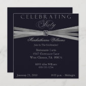 青く、銀製の第60バースデーパーティ招待状 招待状 (正面/裏面)