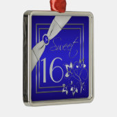 青く、銀製の花のSweet sixteenのオーナメント メタルオーナメント (右)