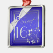 青く、銀製の花のSweet sixteenのオーナメント メタルオーナメント (左)