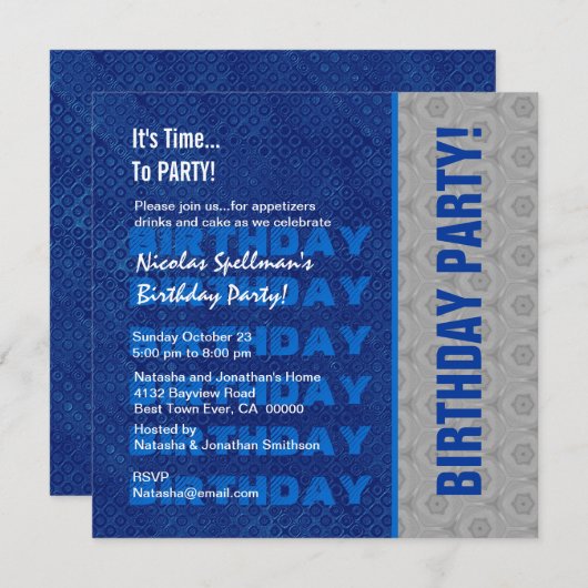 青く、銀製誕生会は年をリサイクルしませんでした 招待状 (正面/裏面)