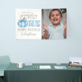 青この小さなカボチャ写真1st誕生日パーティー 横断幕 (トレードショー)