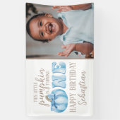 青この小さなカボチャ写真1st誕生日パーティー 横断幕 (縦)