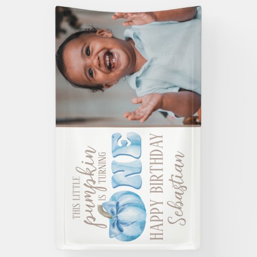 青この小さなカボチャ写真1st誕生日パーティー 横断幕 (縦)