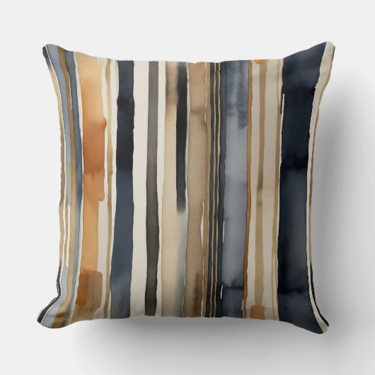 青さびベージュ抽象芸術 ストライプ クッション (正面)
