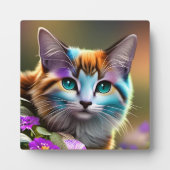 青さび色の三毛猫と花 フォトプラーク (正面)