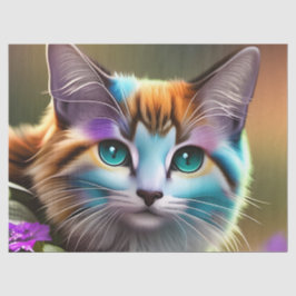 青さび色の三毛猫と花 薄葉紙