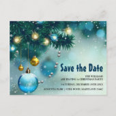 青すてきと金ゴールドのクリスマス日付を保存 インビテーションポストカード (正面)