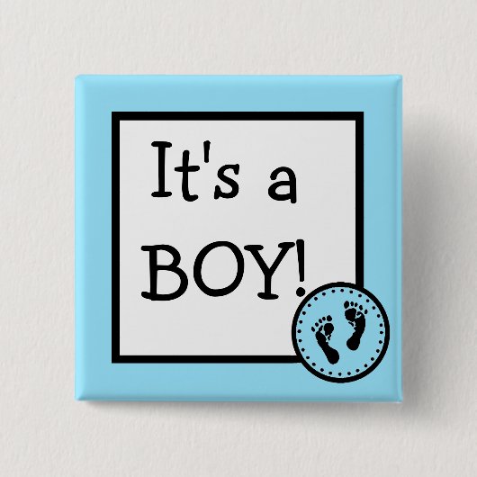 青それはベビーの足跡の男の子です 缶バッジ (正面)