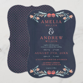 青っぽい黒板エレガントな花のウェディング 招待状