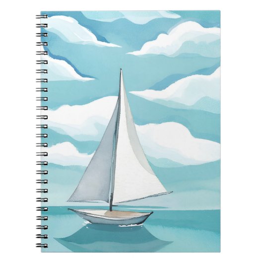 青でセーリング | 水彩アクア海波 ノートブック (正面)