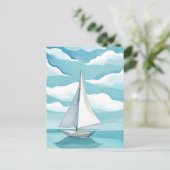 青でセーリング | 水彩アクア海波 ポストカード (スタンド正面)