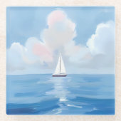 青でセーリング | 沿岸帆船海絵を描ズ ガラスコースター (正面)