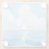 青でセーリング | 沿岸帆船海絵を描ズ ガラスコースター (裏面)
