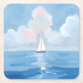 青でセーリング | 沿岸帆船海絵を描ズ スクエアペーパーコースター (正面)