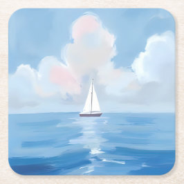 青でセーリング | 沿岸帆船海絵を描ズ スクエアペーパーコースター
