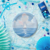 青でセーリング | 沿岸帆船海絵を描ズ ペーパープレート (パーティー)