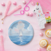 青でセーリング | 沿岸帆船海絵を描ズ ペーパープレート (パーティー)