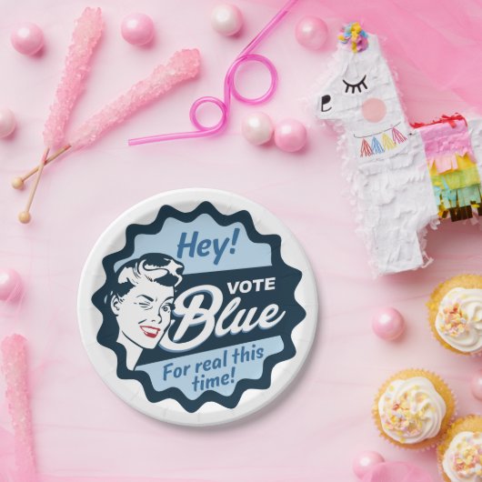 青で投票 |紙プレート |ヴィンテージレトロ おもしろい ペーパープレート (パーティー)