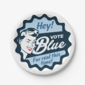 青で投票 |紙プレート |ヴィンテージレトロ おもしろい ペーパープレート (正面)