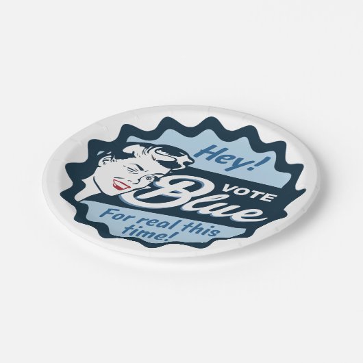 青で投票 |紙プレート |ヴィンテージレトロ おもしろい ペーパープレート (アングル)