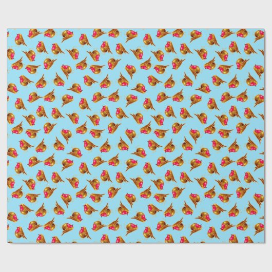 青で数々のな赤いロビンクリスマス ラッピングペーパー (フラット)