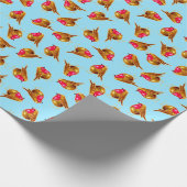 青で数々のな赤いロビンクリスマス ラッピングペーパー (角)