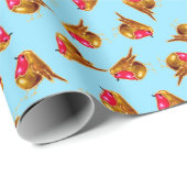 青で数々のな赤いロビンクリスマス ラッピングペーパー (ロールコーナー)