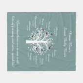 青で白い祖母の木、10の名前及び日付 フリースブランケット (正面(横))