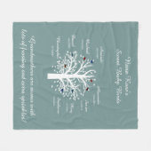 青で白い祖母の木、8つの名前及び日付 フリースブランケット (正面(横))