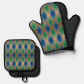 青とかわいらし緑のデザインキッチンギフトデコール 鍋つかみ&鍋敷きセット (正面/裏面)