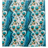 青とかわいらし金ゴールドの流体アートカスケーディングウォーター シャワーカーテン (正面)