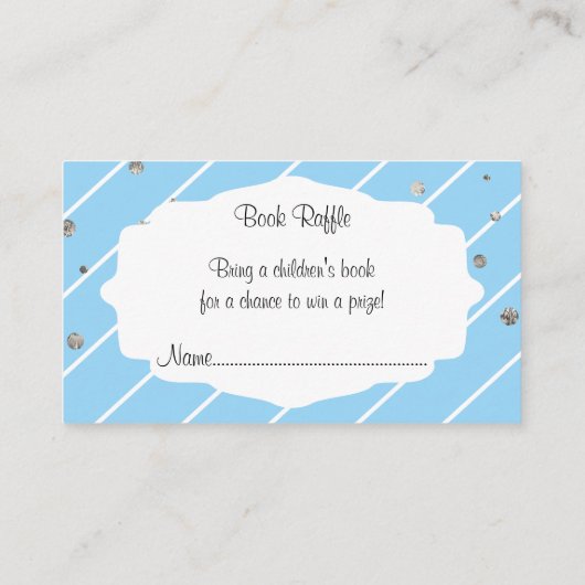 青とかわいらし銀 – 赤ちゃんシャワーブックラッフル エンクロージャーカード (裏面)