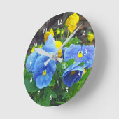 青とかわいらし黄のパンシーフローラ写真 ラウンド壁時計 (傾斜)
