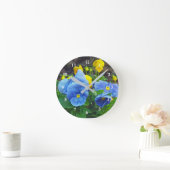 青とかわいらし黄のパンシーフローラ写真 ラウンド壁時計 (ホーム)
