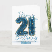 青ときらめく金ゴールドアクセント21st誕生日 カード (正面)