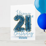 青ときらめく金ゴールドアクセント21st誕生日 カード<br><div class="desc">21歳を変えると、夢や冒険、そして新たな自由のスプラッシュに満ちた大人の宝箱のロックを解除する。この祝記念すべき節目は、誕生日スター自身と同じユニークに忘れられないグリーティングカードと一緒に。カードの正面にははっきりした「21」と綴った宝石のような風船が輝き、お祝いと喜びを放つ金色のtouchがアクセントになっている。きらめくデザインの下で、「Happy 21st Birthday Michelle」という言葉がエレガントに台本され、パーソナライゼーションに最適なステージを設定している。ここで魔法が発生する。文字は完全にカスタマイズ可能。愛する人の名前を「ミシェル」と交換するか、メッセージを完全に変更する。このカードを本当に一種のものにするチャンスだ。キャンバスは空白のあなたの創造性を待つ。心のこもったメモをペンしたい予測できなか、共有を思い出したいお気に入りのか、引用文を含めたいかにかかわらず、可能性は誕生日を待つ旅と同じくらい無限である。さらに、インスタントデジタルダウンロードオプションを使用すると、このカードを瞬時に準備でき、土壇場の計画や驚きのお祝いに最適。</div>