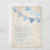 青とアイボリーのおもしろいフラグ結婚式招待状 招待状 (正面)