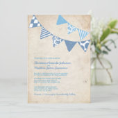 青とアイボリーのおもしろいフラグ結婚式招待状 招待状 (スタンド正面)