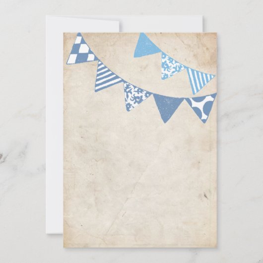 青とアイボリーのおもしろいフラグ結婚式招待状 招待状 (裏面)