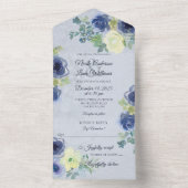 青とアイボリーのバラオン淡い色の青 オールインワン招待状 (内側)