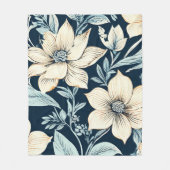 青とアイボリーのフローラデザイン フリースブランケット (正面)