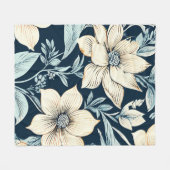 青とアイボリーのフローラデザイン フリースブランケット (正面(横))