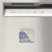 青とアイボリーのヴィンテージ馬ファーム日付を保存 マグネット (インサイチュ (食洗機))