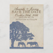 青とアイボリーのヴィンテージ馬ファーム日付を保存 案内ポストカード (正面)