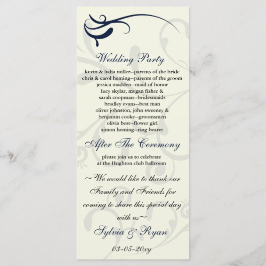 青とアイボリーの結婚式 プログラムラックカード プログラム (裏面)