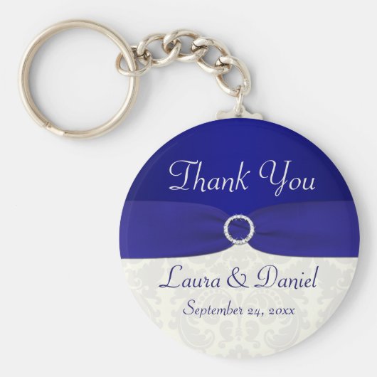 青とアイボリーダマスクウェディングフライトキーチェーン キーホルダー (正面)