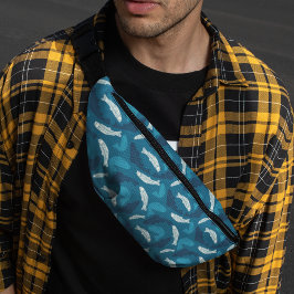 青とアイボリーマス、フィッシュパターン（の模様が）ある ファニーパック