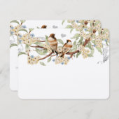 青とアイボリーヴィンテージラブバード結婚式RSVP 出欠カード (正面/裏面)