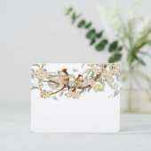 青とアイボリーヴィンテージラブバード結婚式RSVP 出欠カード (スタンド正面)