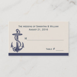 青とアイボリー航海のテーマ結婚の護衛カード プレイスカード